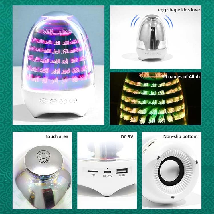 99 Names of Allah Illuminated Lamp — Quran Speaker, Azan Clock & Bluetooth Night Light